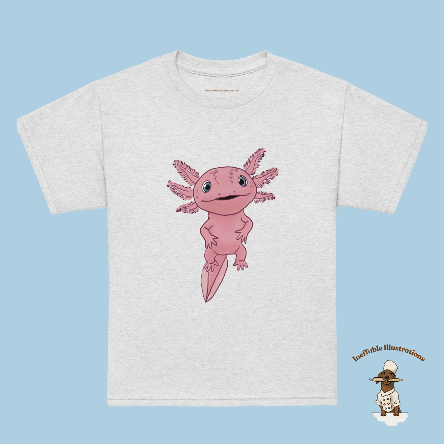 Cute Axolotl Youth T-Shirt | Adorable Axolotl Alex Hand Drawn Design for Kids | Fun Graphic Tee for Axolotl Lovers & Gifts