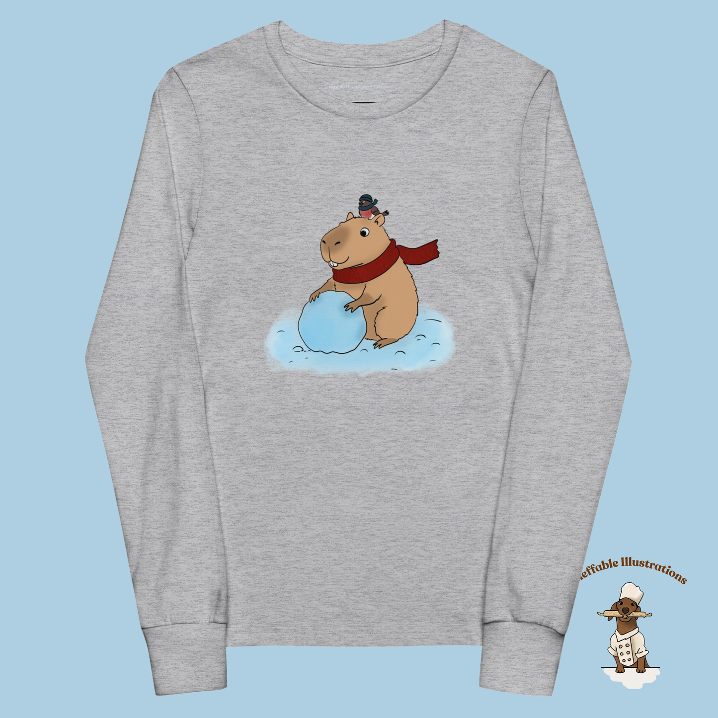 Jolly Capybara Christmas Youth Long Sleeve Tee - Festive Winter Snowman Design