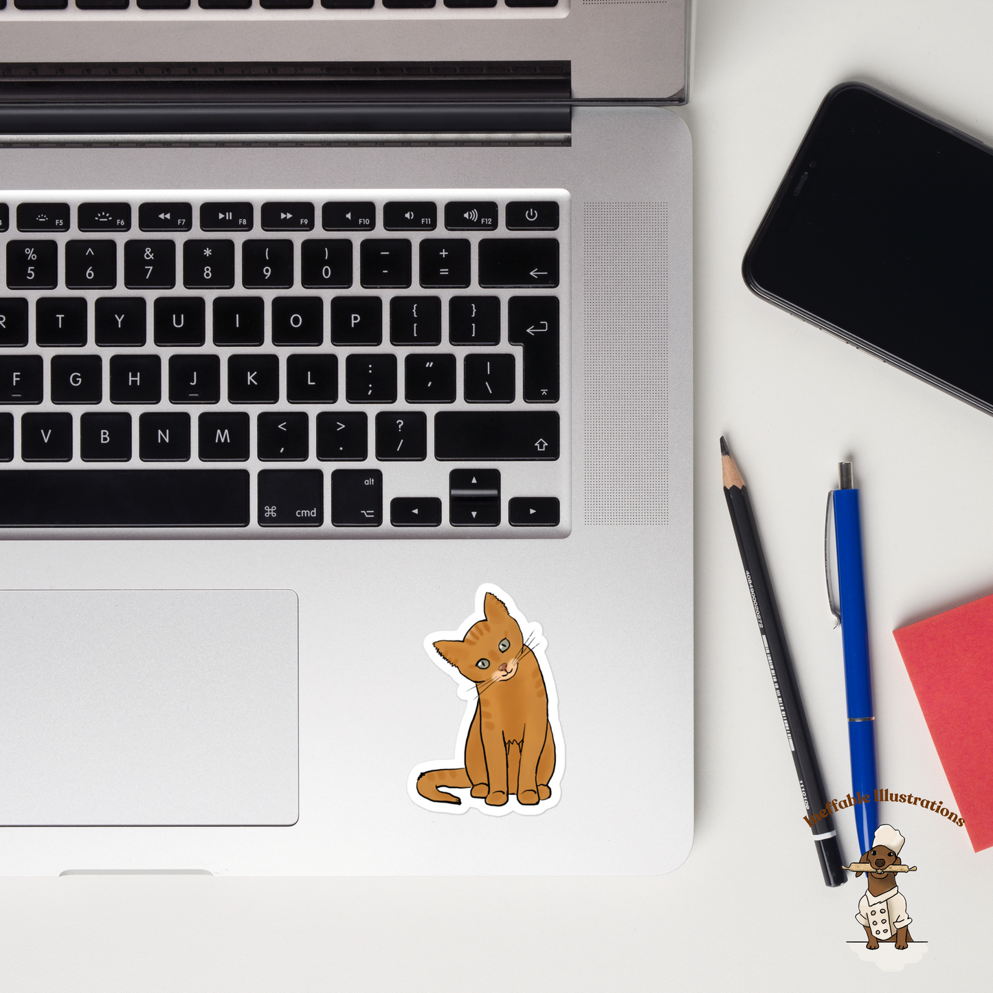 Ginger Cat Stickers Bubble Free Cute Hand Drawn Orange Kitty Decals for Laptop, Planner & Scrapbooking - Ineffable Illustrations