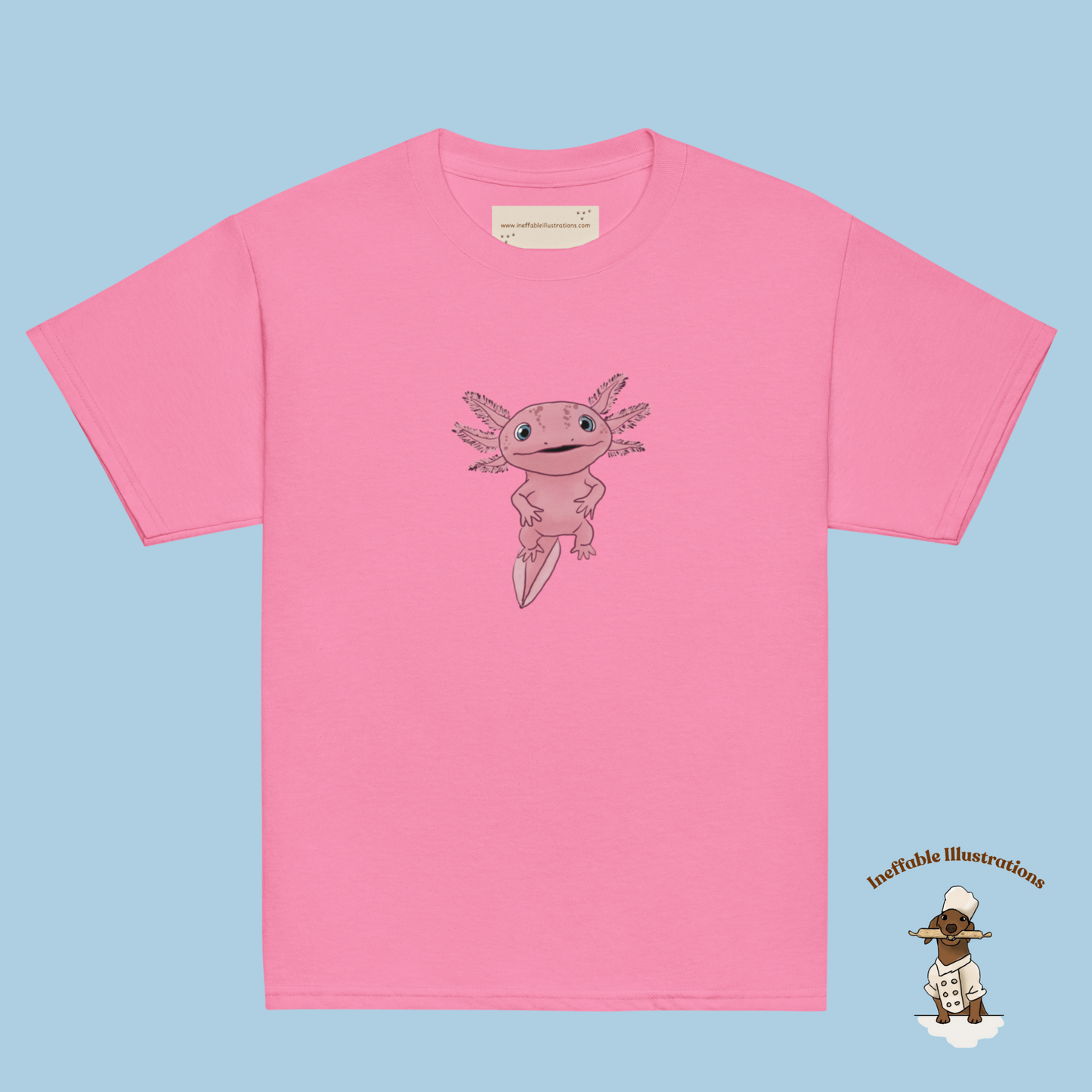 Axolotl T-Shirt for Kids - Cute Hand Drawn Axolotl Albert Design, 100% Cotton Youth Tee, Perfect Gift for Axolotl Lovers - Ineffable Illustrations