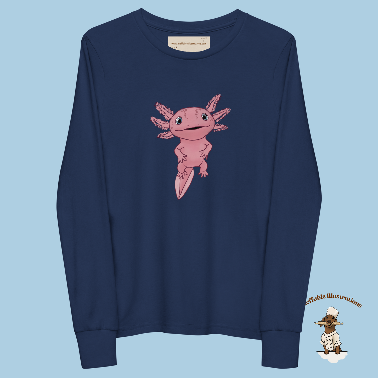 Axolotl Youth Long Sleeve Tee, Cute Axolotl Shirt for Kids, Adorable Hand Drawn Illustration Tee, Fun Gift for Boys & Girls - Ineffable Illustrations