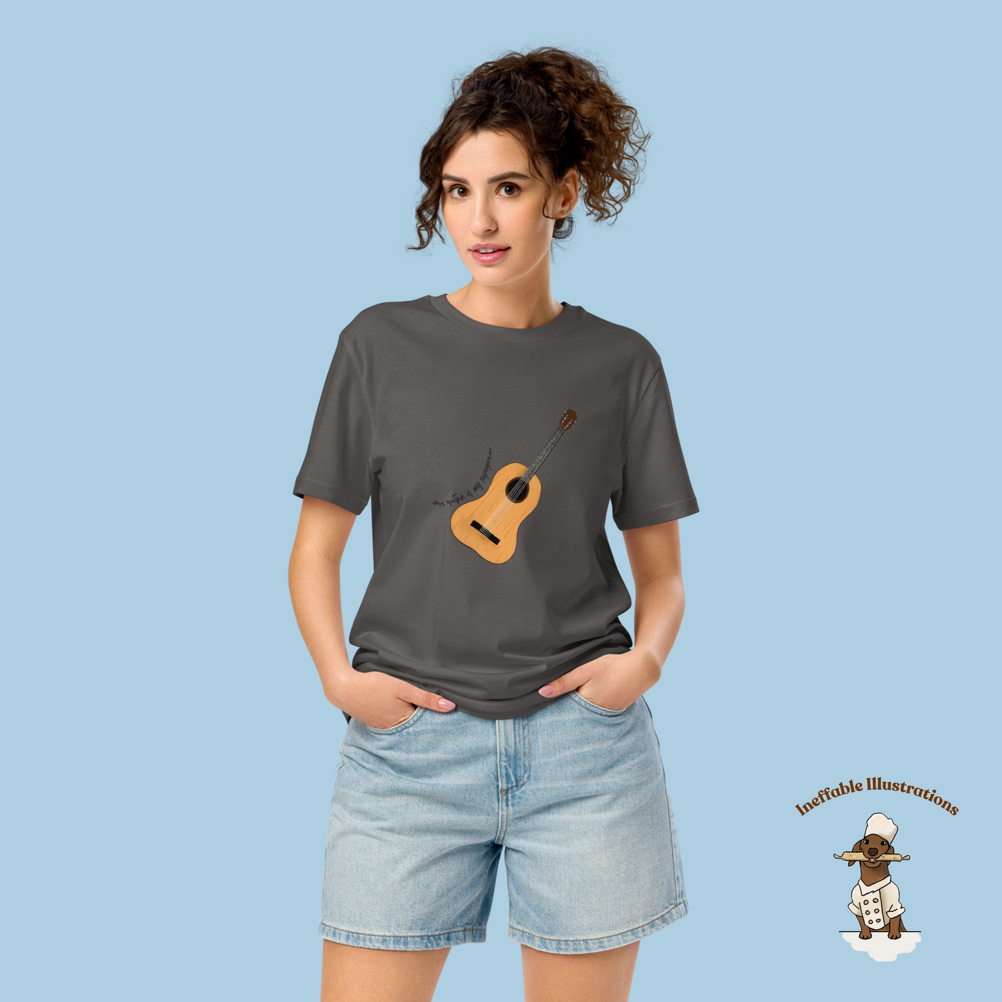 Unisex Organic Mid-Light T-Shirt - My Guitar Is My Superpower, Hand Drawn Guitar Graphic Tee for Music Lovers - Ineffable Illustrations