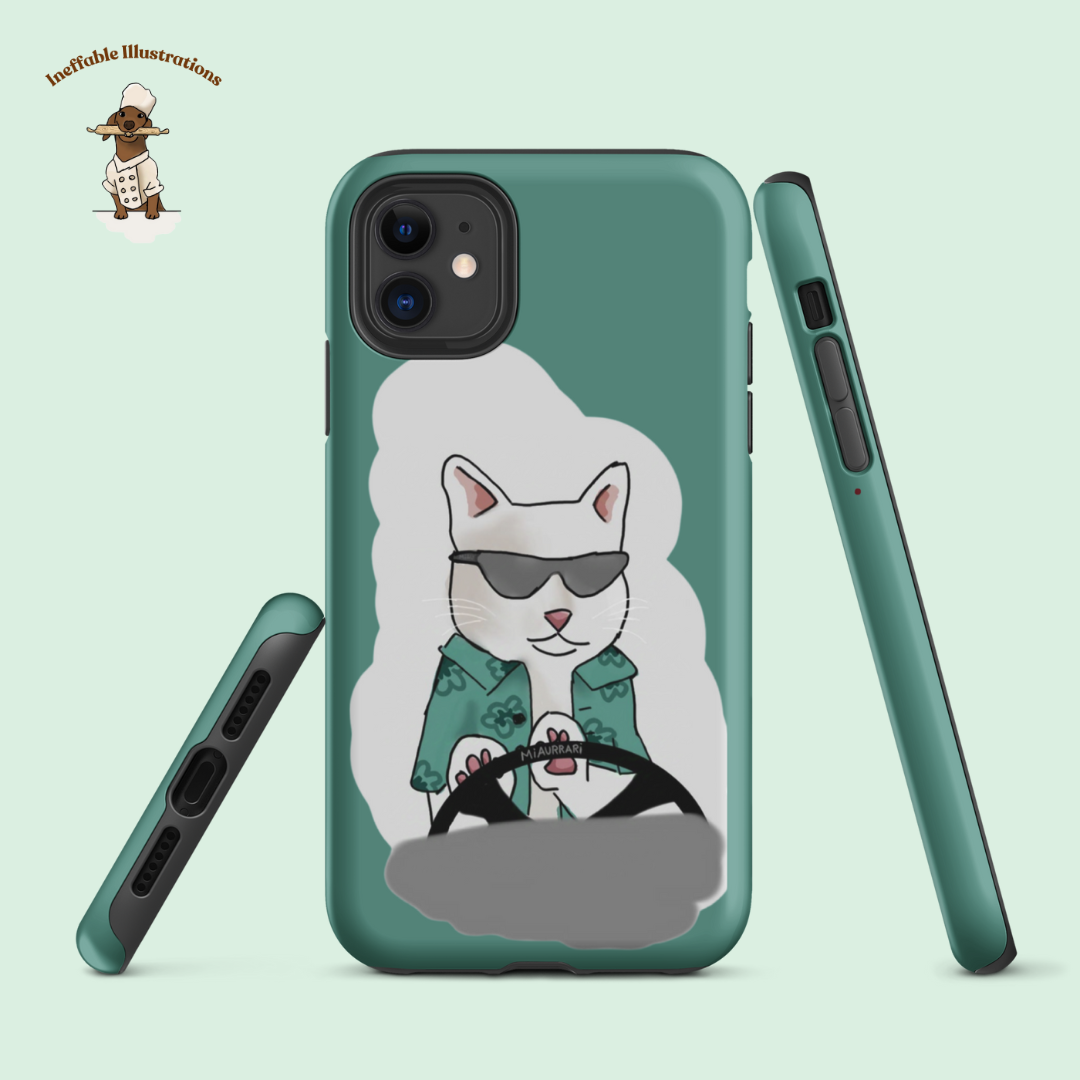 IPhone case. Durable Dual-Layer iPhone Case Featuring Ralph the Cat in a Luxurious Car - Fun & Functional! - Ineffable Illustrations