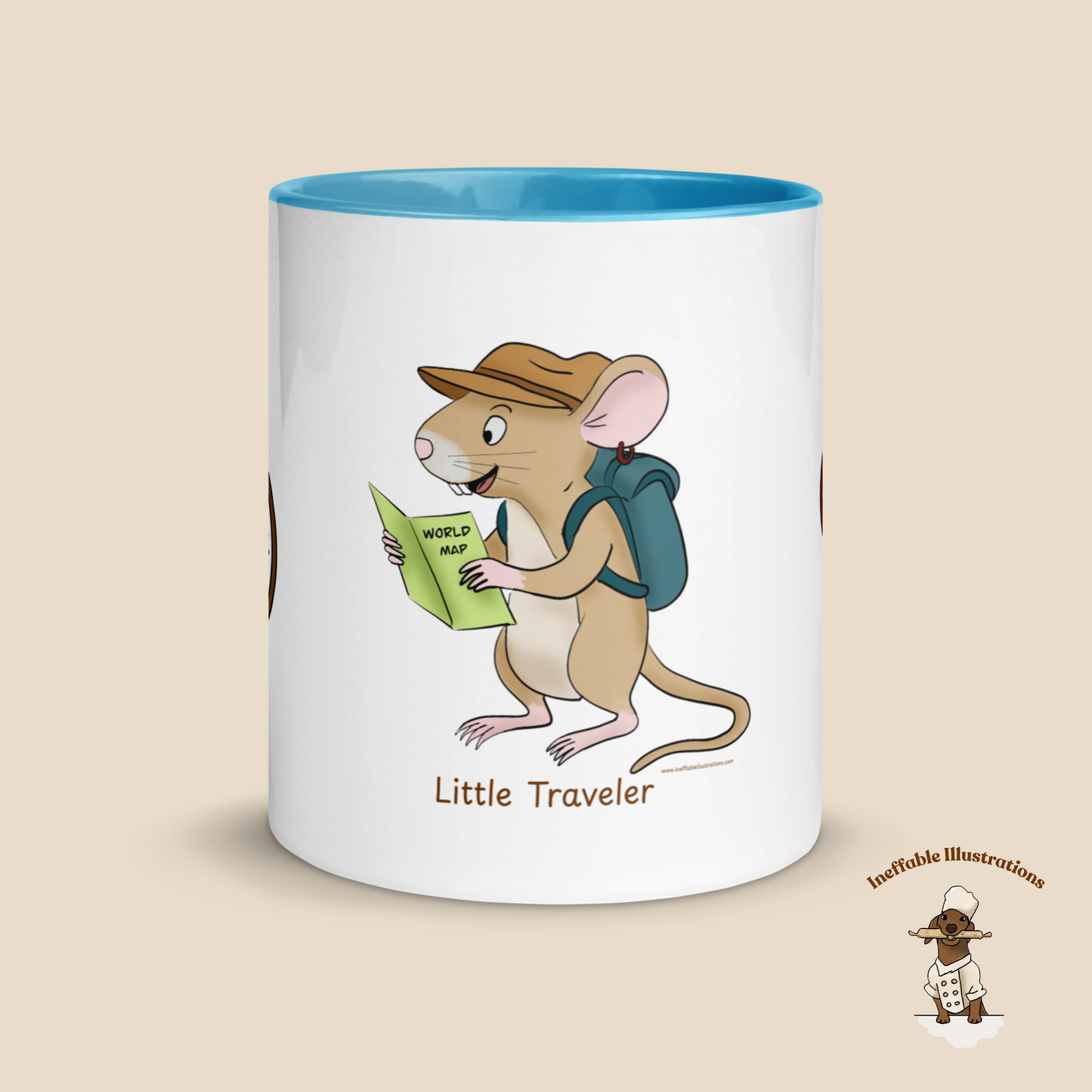 Mug with Color Inside - Little Traveler Mouse with Magnifying Glass & Compass