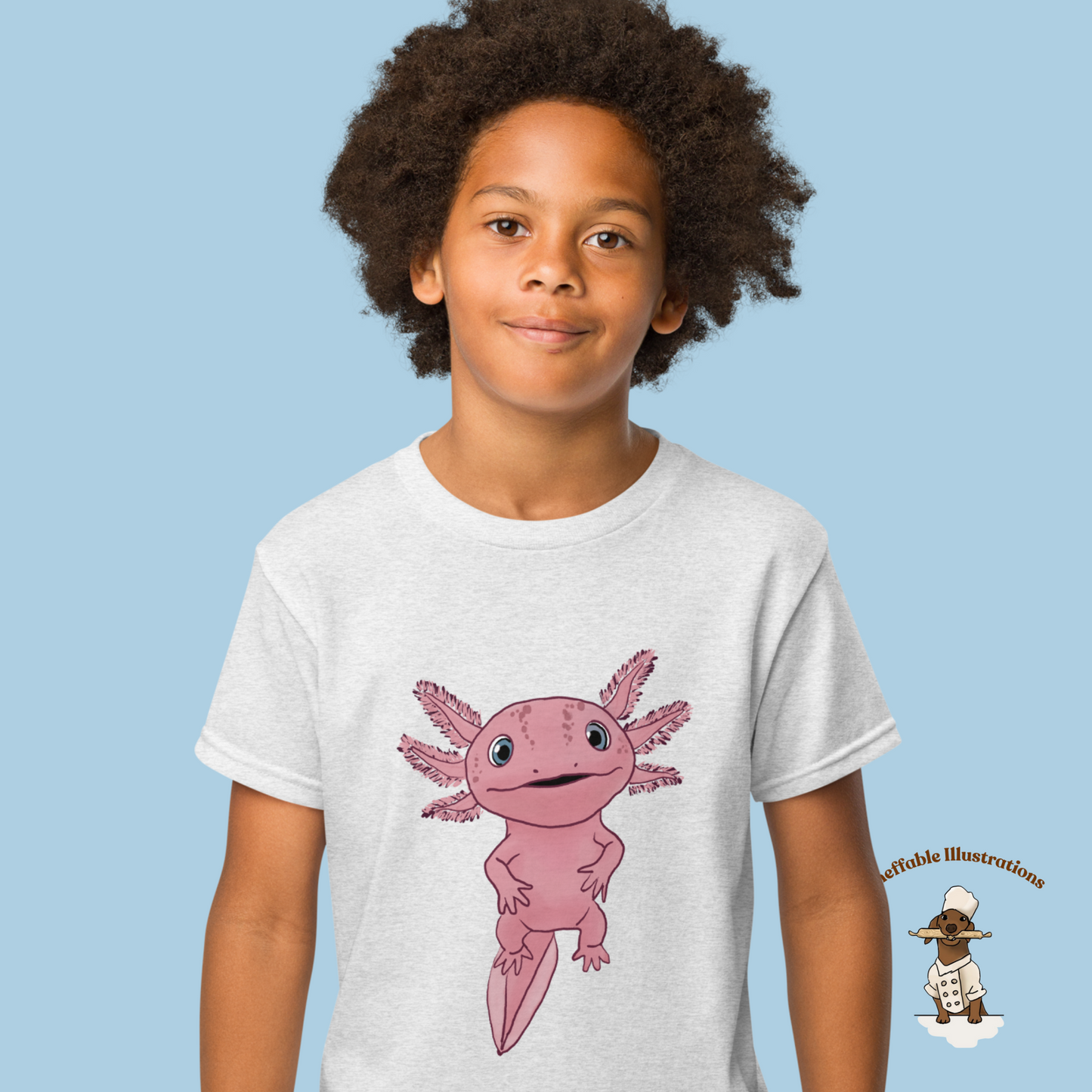 Cute Axolotl Youth T-Shirt | Adorable Axolotl Alex Hand Drawn Design for Kids | Fun Graphic Tee for Axolotl Lovers & Gifts
