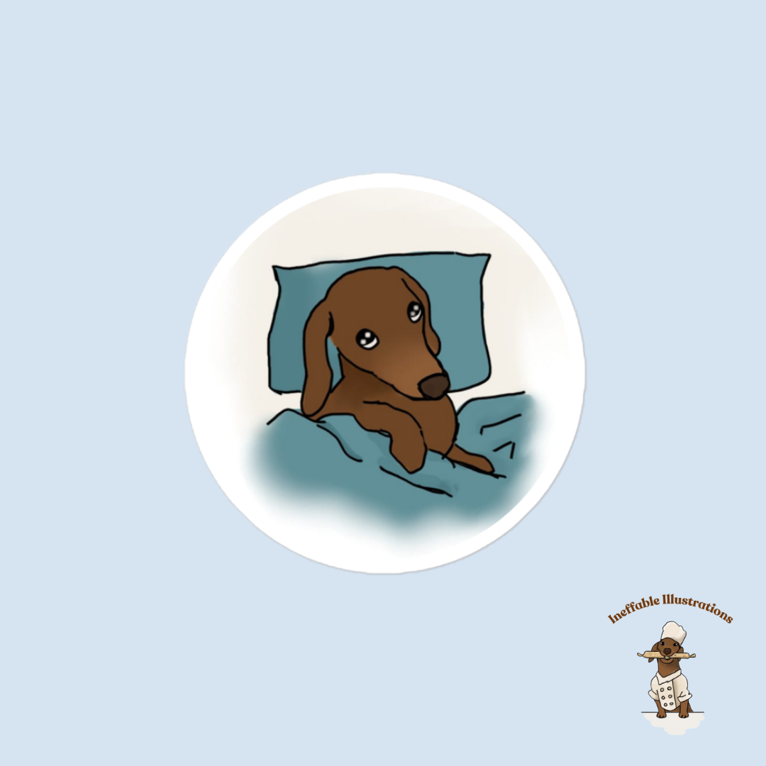 Sticker: Sleepy and lazy dachshund Oliver. Cute Dachshund Design, Lazy Dog Lovers Gift, Funny Pet Decal, Waterproof Vinyl Art - Ineffable Illustrations