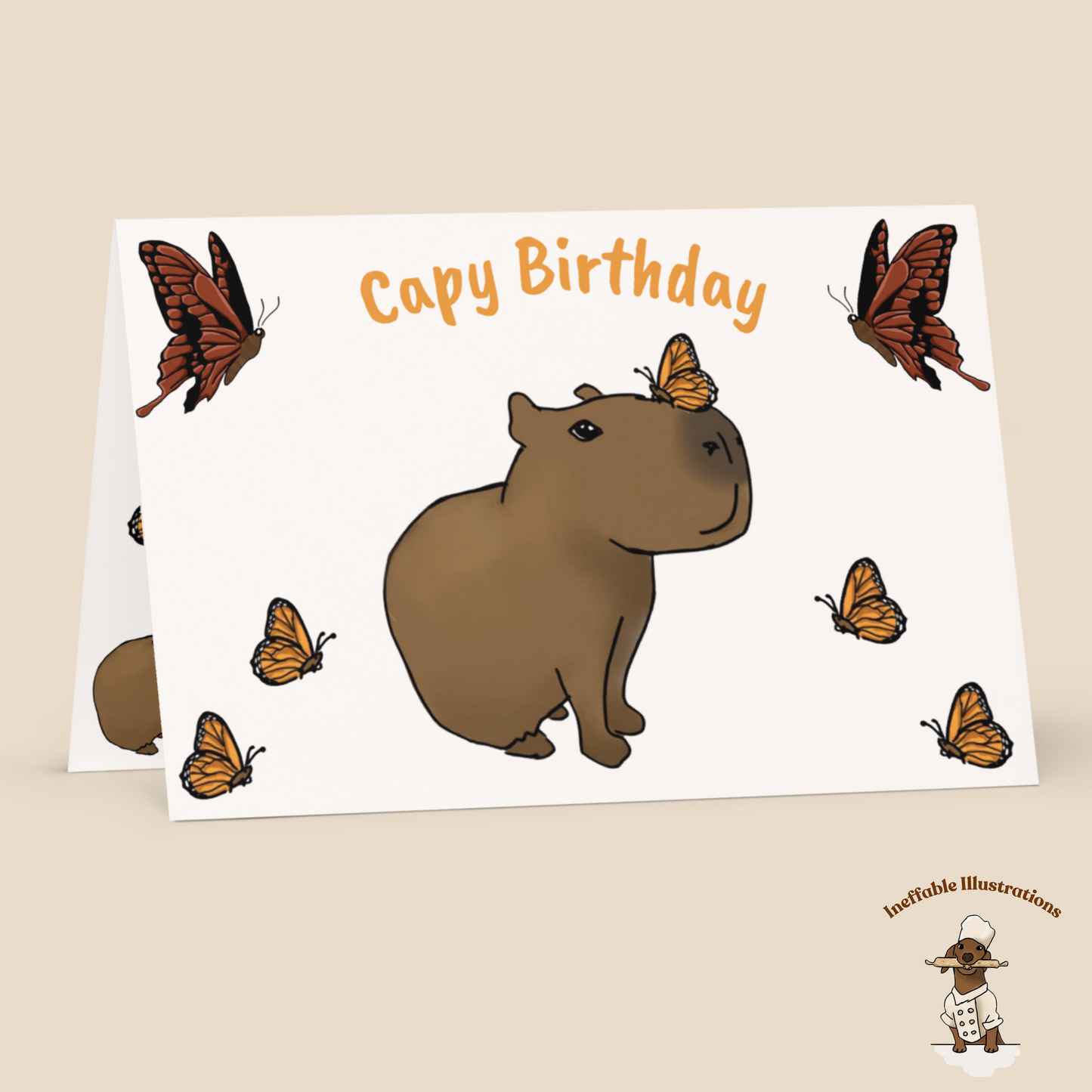 Capybara Birthday Card: Capybara Jolly Design with Butterflies, Cute Animal Greeting Card for Friends & Family, Unique Birthday Wishes - Ineffable Illustrations