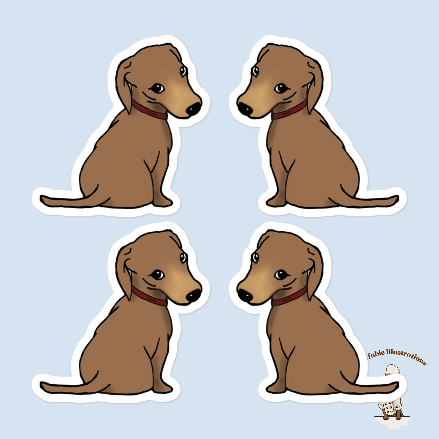 Oliver Dachshund Looking Back Stickers Set - Cute Dog Decals 4-Pack