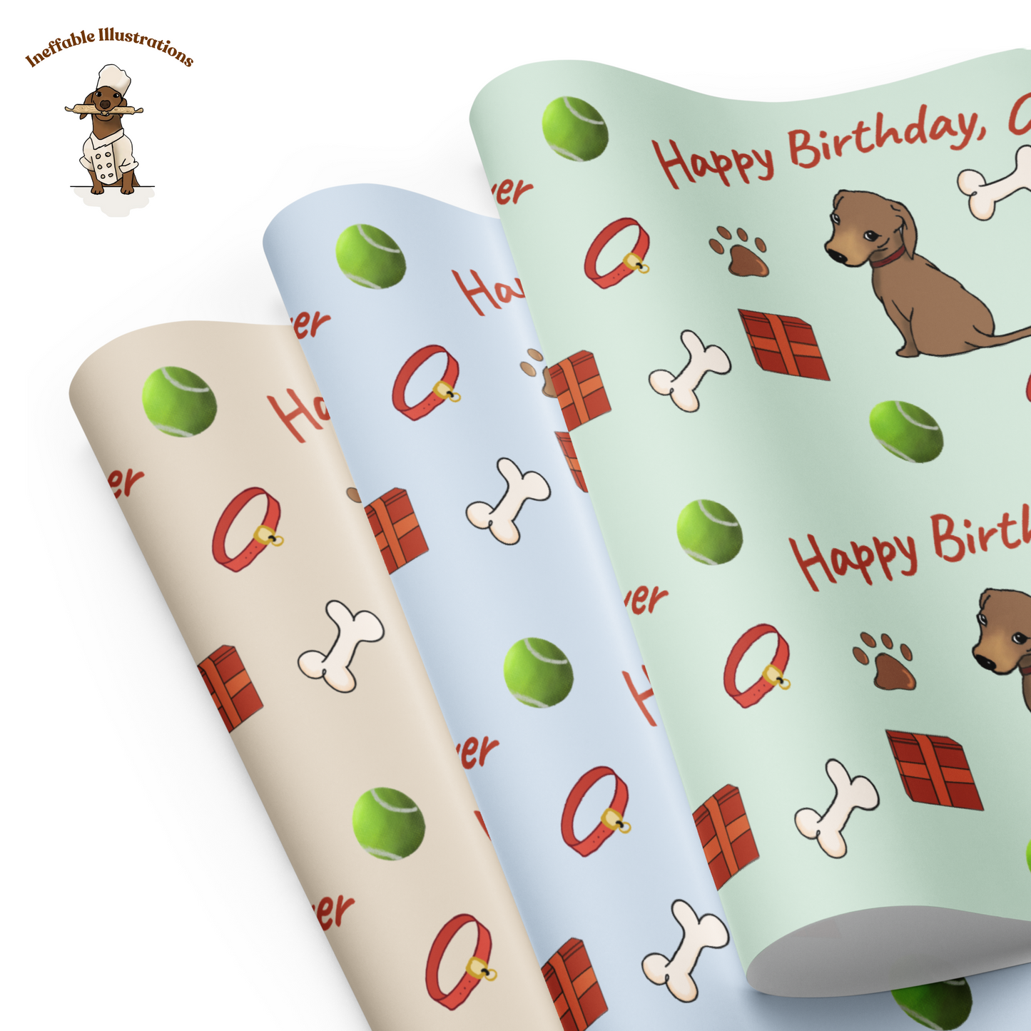 Personalized Dachshund Wrapping Paper - Festive Gift Wrap for Dog Lovers & Pet Parents - Cute Birthday Gift Wrap Sheets - Ineffable Illustrations