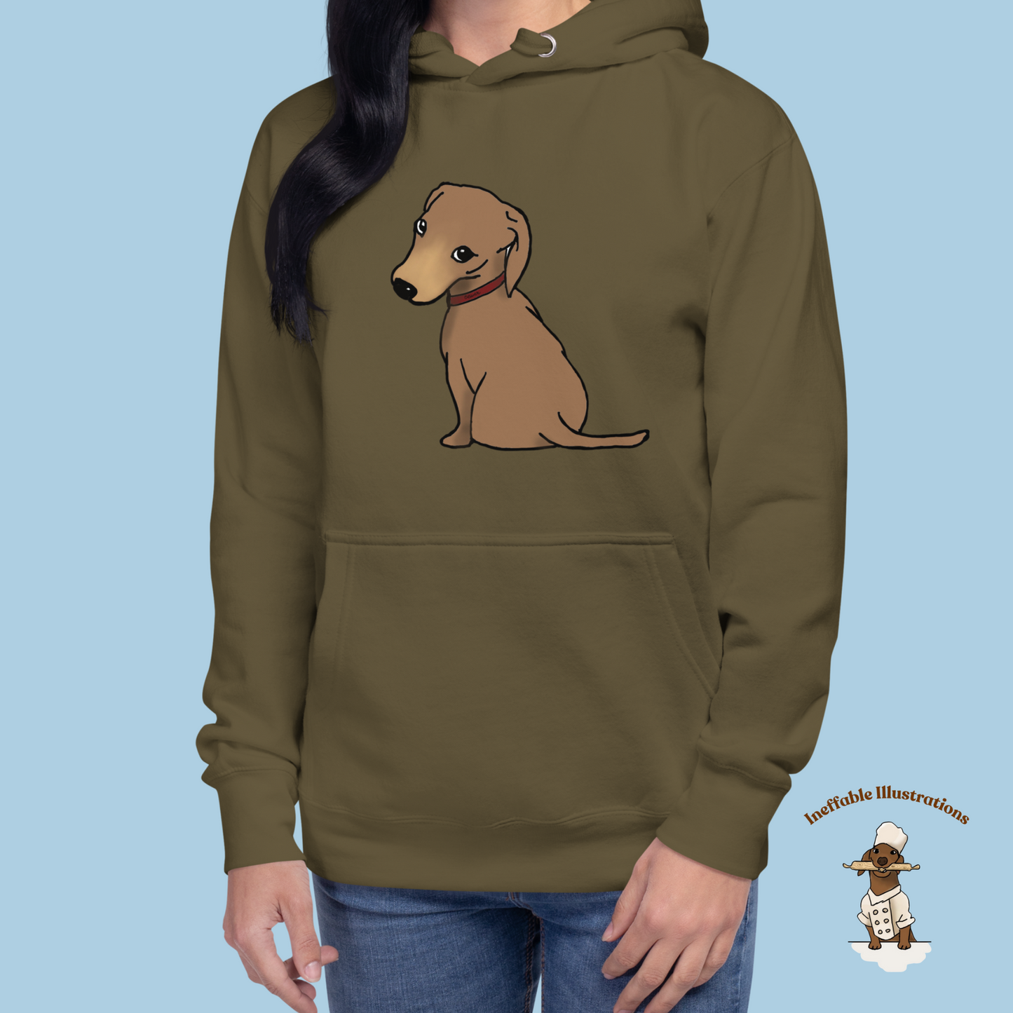 Cute Dachshund Oliver Hoodie | Unisex Hand-Illustrated Dachshund Design | Cozy Pet Lover Gift | Casual Wear for Dog Lovers - Ineffable Illustrations