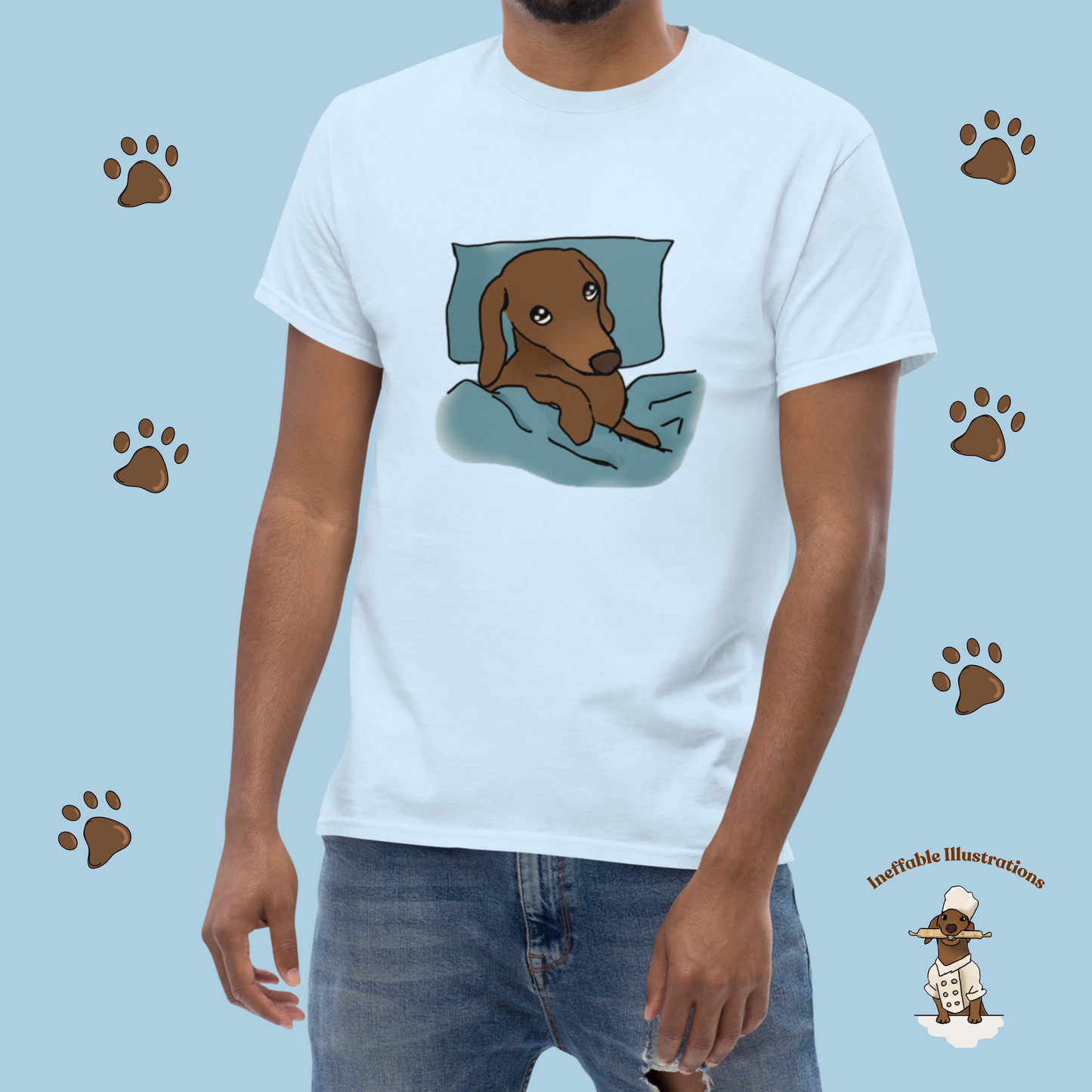 Shirt. Sleepy Dachshund Oliver Unisex Classic Tee, Cute Dog Lover Shirt, Funny Pet Gift, Comfortable Casual Wear for Dog Owners - Ineffable Illustrations