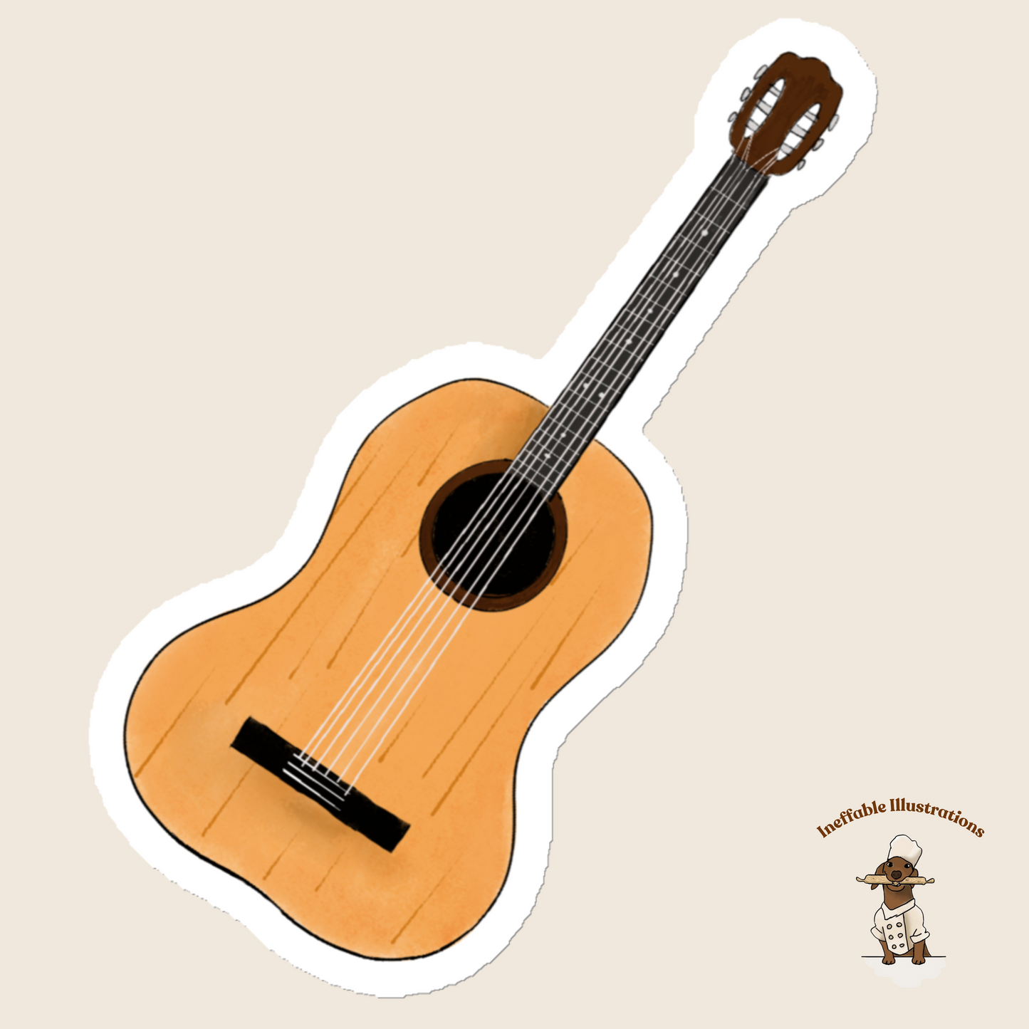 Hand Drawn Guitar Magnet - Unique Music Lover Gift, Decorative Fridge Magnet, Acoustic Guitar Art Accessory