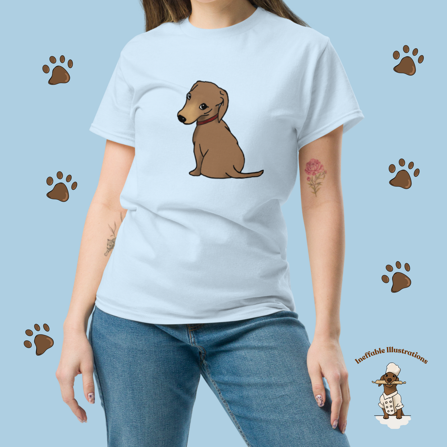 Shirt. Dachshund T-Shirt, Unisex Classic Tee with Cute Dachshund Oliver Design, Funny Pet Lover Gift, Dog Mom or Dad Apparel, Hand Drawn - Ineffable Illustrations