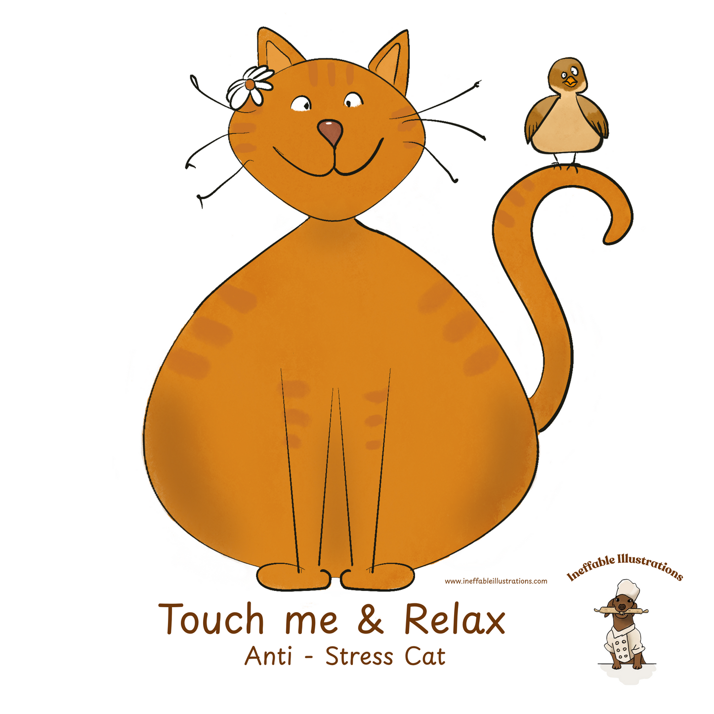 Funny Ginger Cat Stainless Steel Tumbler – Hand-Drawn Anti-Stress Cat, Reusable Travel Tumbler with Metal Straw - Ineffable Illustrations