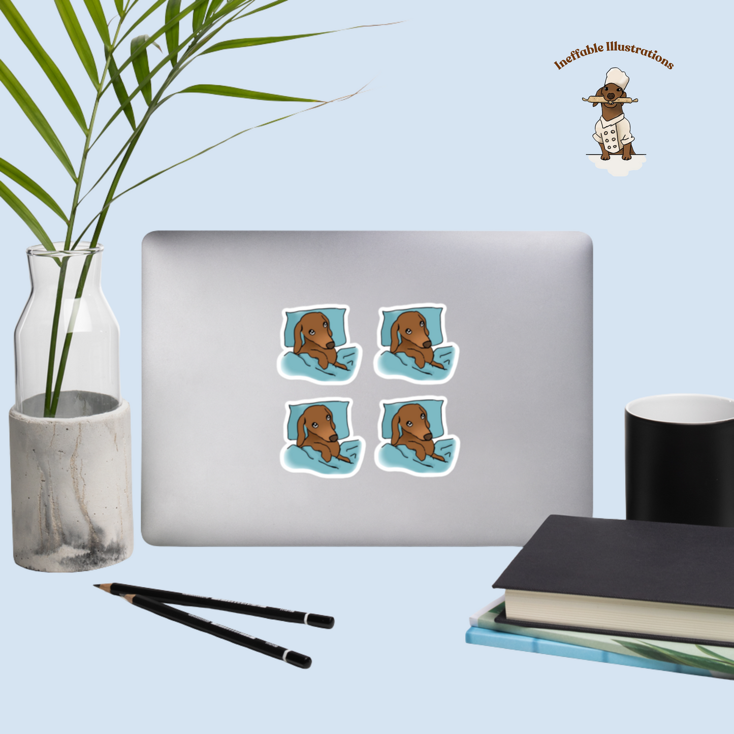 Lazy Oliver Dachshund in Bed 4-Pack Stickers