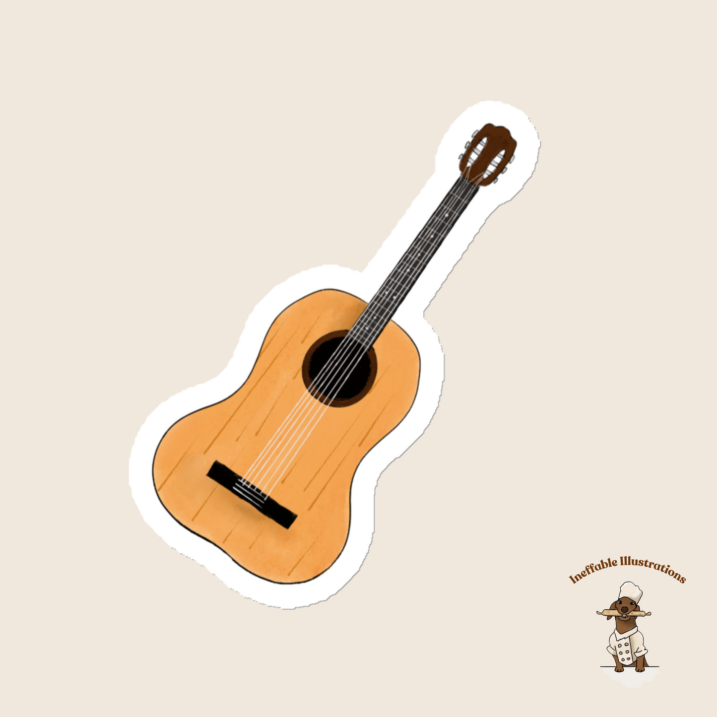 Hand Drawn Guitar Magnet - Unique Music Lover Gift, Decorative Fridge Magnet, Acoustic Guitar Art Accessory