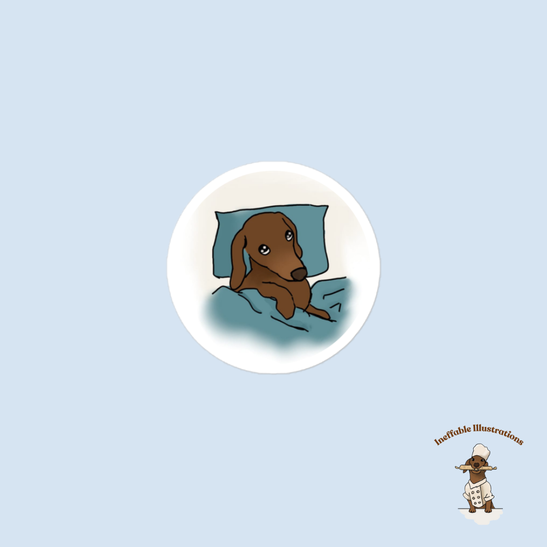 Sticker: Sleepy and lazy dachshund Oliver. Cute Dachshund Design, Lazy Dog Lovers Gift, Funny Pet Decal, Waterproof Vinyl Art - Ineffable Illustrations