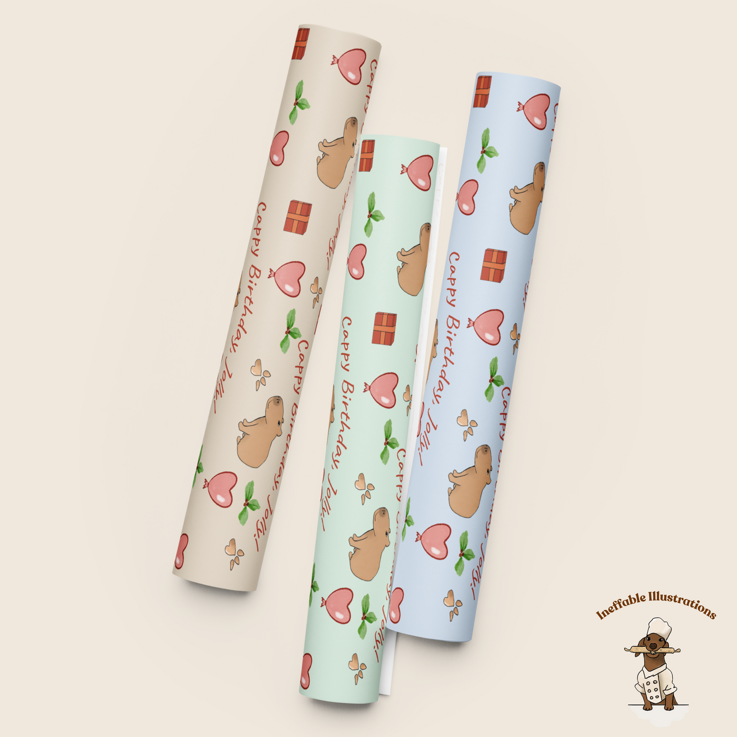 Personalized Capybara Wrapping Paper Sheets, Cute Gift Wrap for Birthdays & Holidays, Fun Decor for Festive Gifts - Ineffable Illustrations