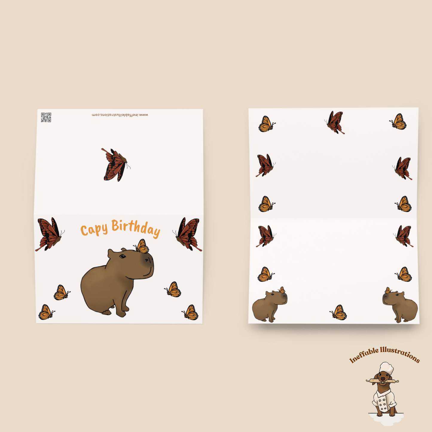 Capybara Birthday Card: Capybara Jolly Design with Butterflies, Cute Animal Greeting Card for Friends & Family, Unique Birthday Wishes - Ineffable Illustrations
