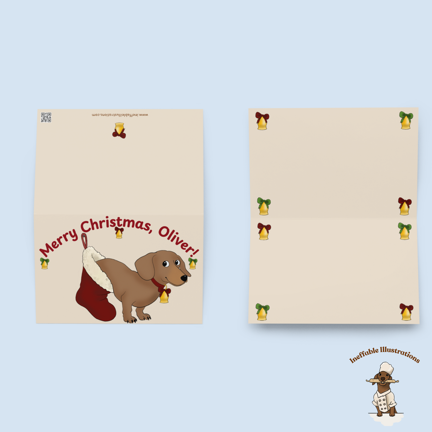 Personalizable Oliver Dachshund Christmas Greeting Card - Custom Name