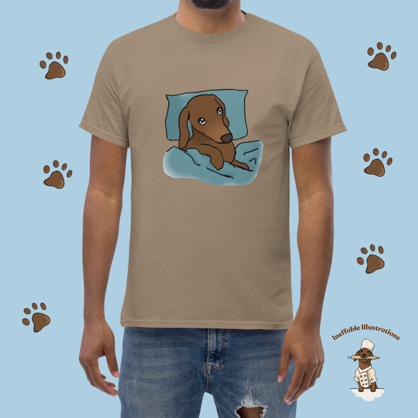 Shirt. Sleepy Dachshund Oliver Unisex Classic Tee, Cute Dog Lover Shirt, Funny Pet Gift, Comfortable Casual Wear for Dog Owners - Ineffable Illustrations