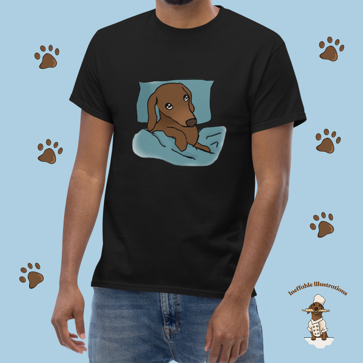 Shirt. Sleepy Dachshund Oliver Unisex Classic Tee, Cute Dog Lover Shirt, Funny Pet Gift, Comfortable Casual Wear for Dog Owners - Ineffable Illustrations