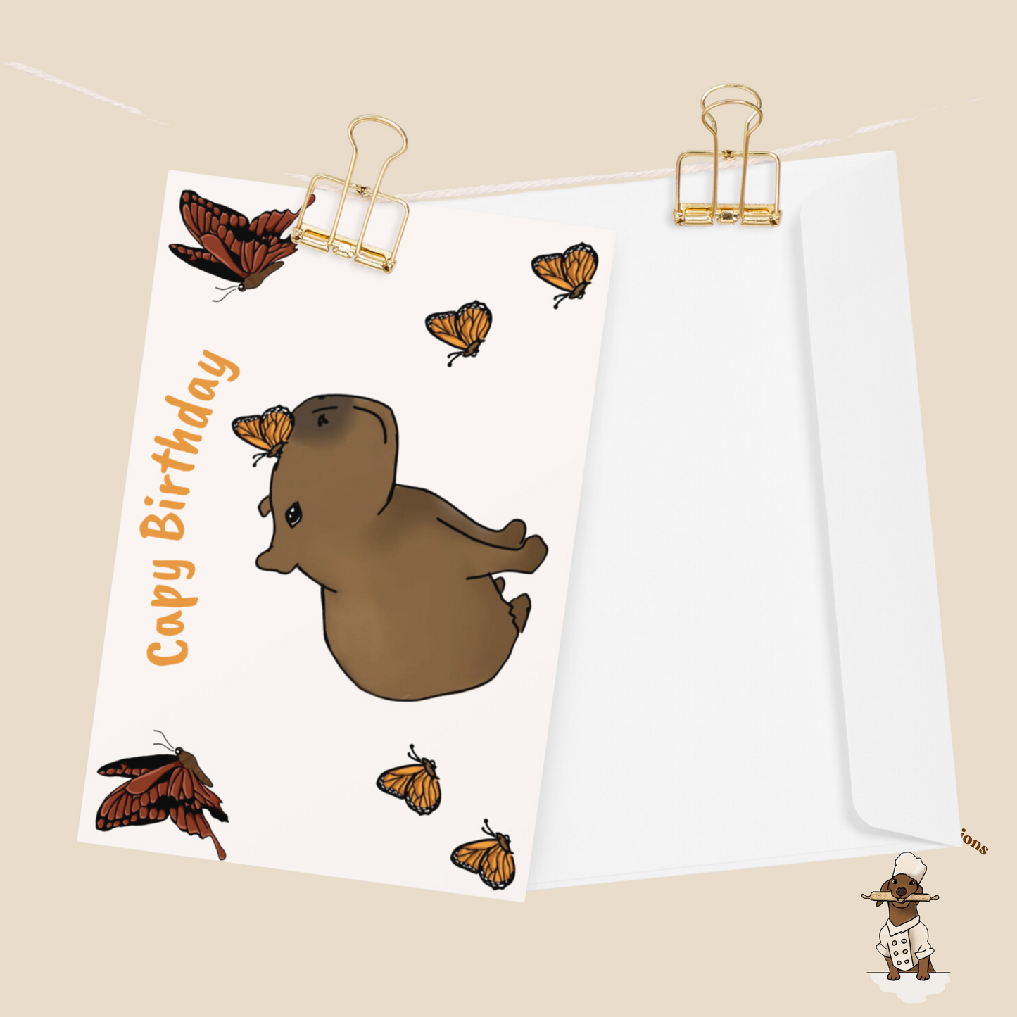Capybara Birthday Card: Capybara Jolly Design with Butterflies, Cute Animal Greeting Card for Friends & Family, Unique Birthday Wishes - Ineffable Illustrations