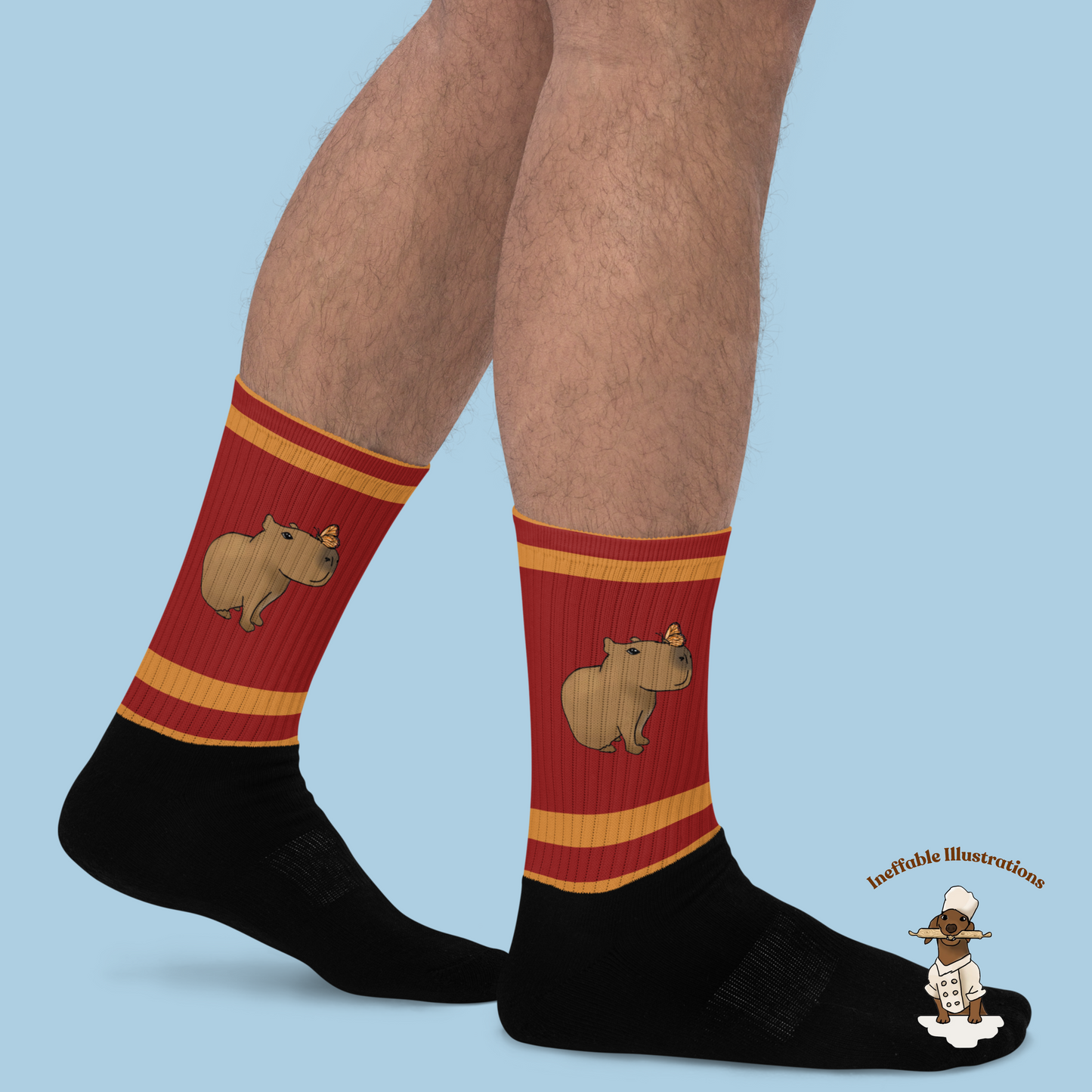 Capybara Socks with Capybara Jolly with Butterfly, Cute Animal Socks, Cozy Gift for Animal Lovers, Fun Capybara Apparel, Unisex Socks - Ineffable Illustrations