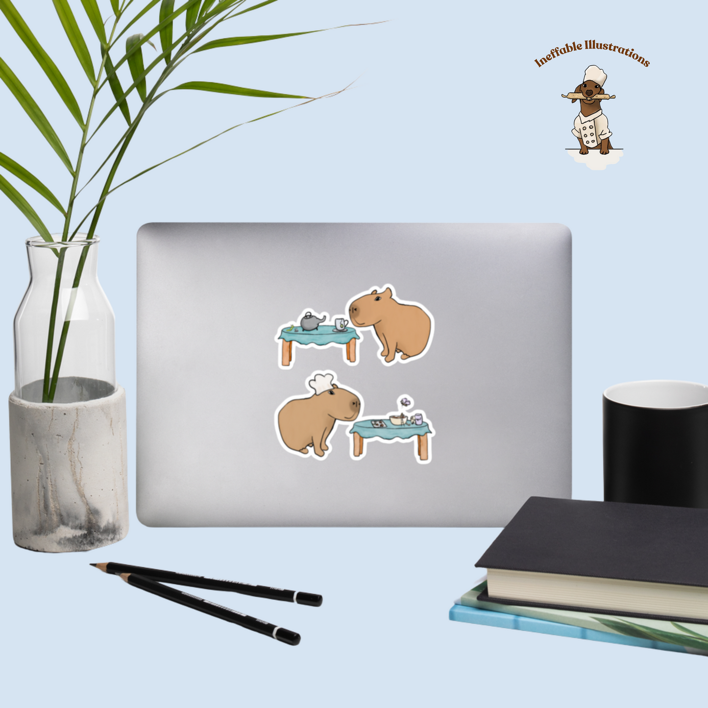 Cute Capybara Stickers, Capybara Jolly Drinking Tea & Cooking with Butterfly, Caterpillar and Ant Friends for Scrapbooking and Laptop Decor - Ineffable Illustrations