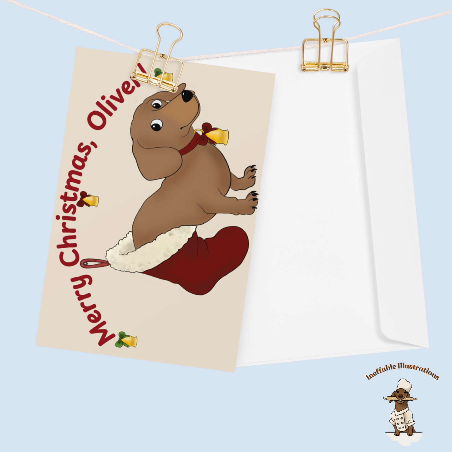 Personalizable Oliver Dachshund Christmas Greeting Card - Custom Name