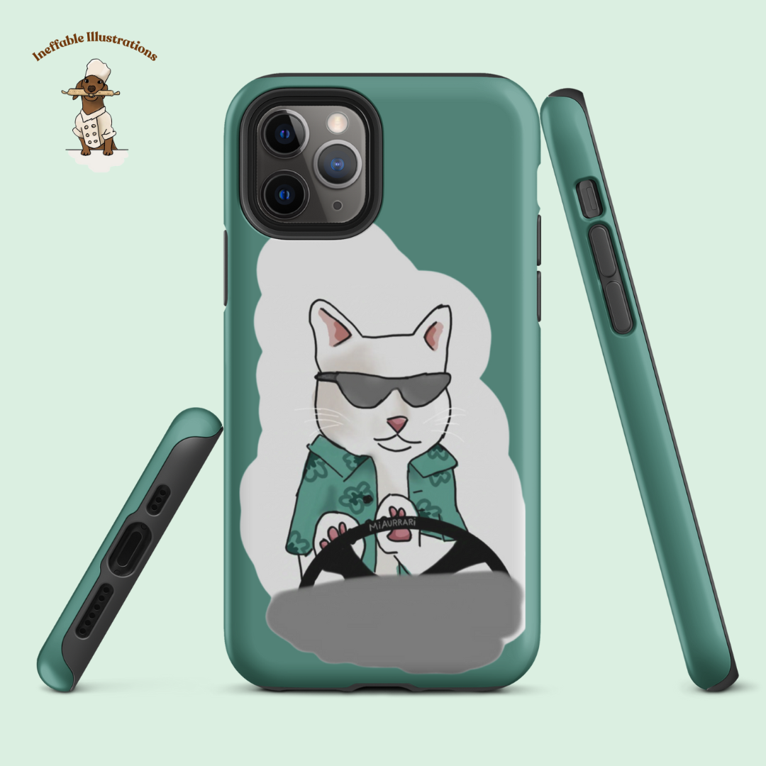 IPhone case. Durable Dual-Layer iPhone Case Featuring Ralph the Cat in a Luxurious Car - Fun & Functional! - Ineffable Illustrations