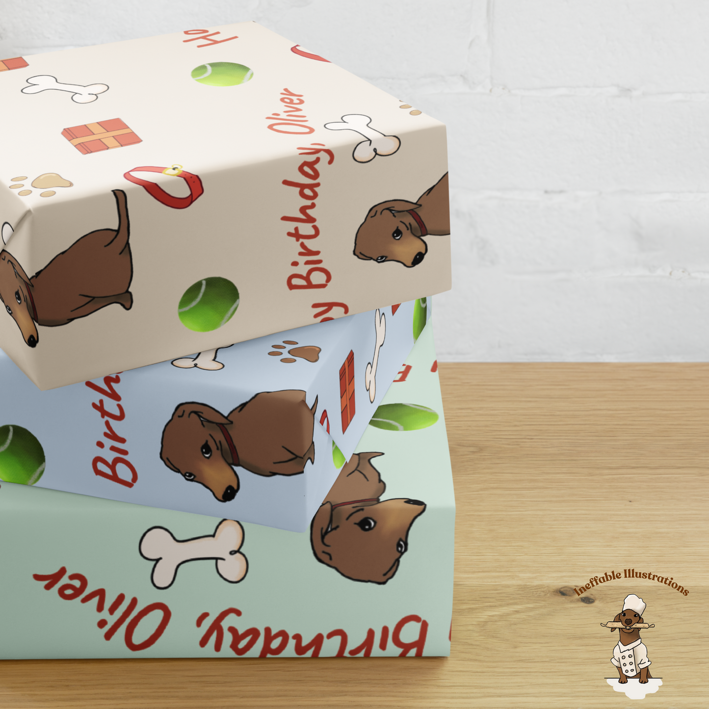 Personalized Dachshund Wrapping Paper - Festive Gift Wrap for Dog Lovers & Pet Parents - Cute Birthday Gift Wrap Sheets - Ineffable Illustrations