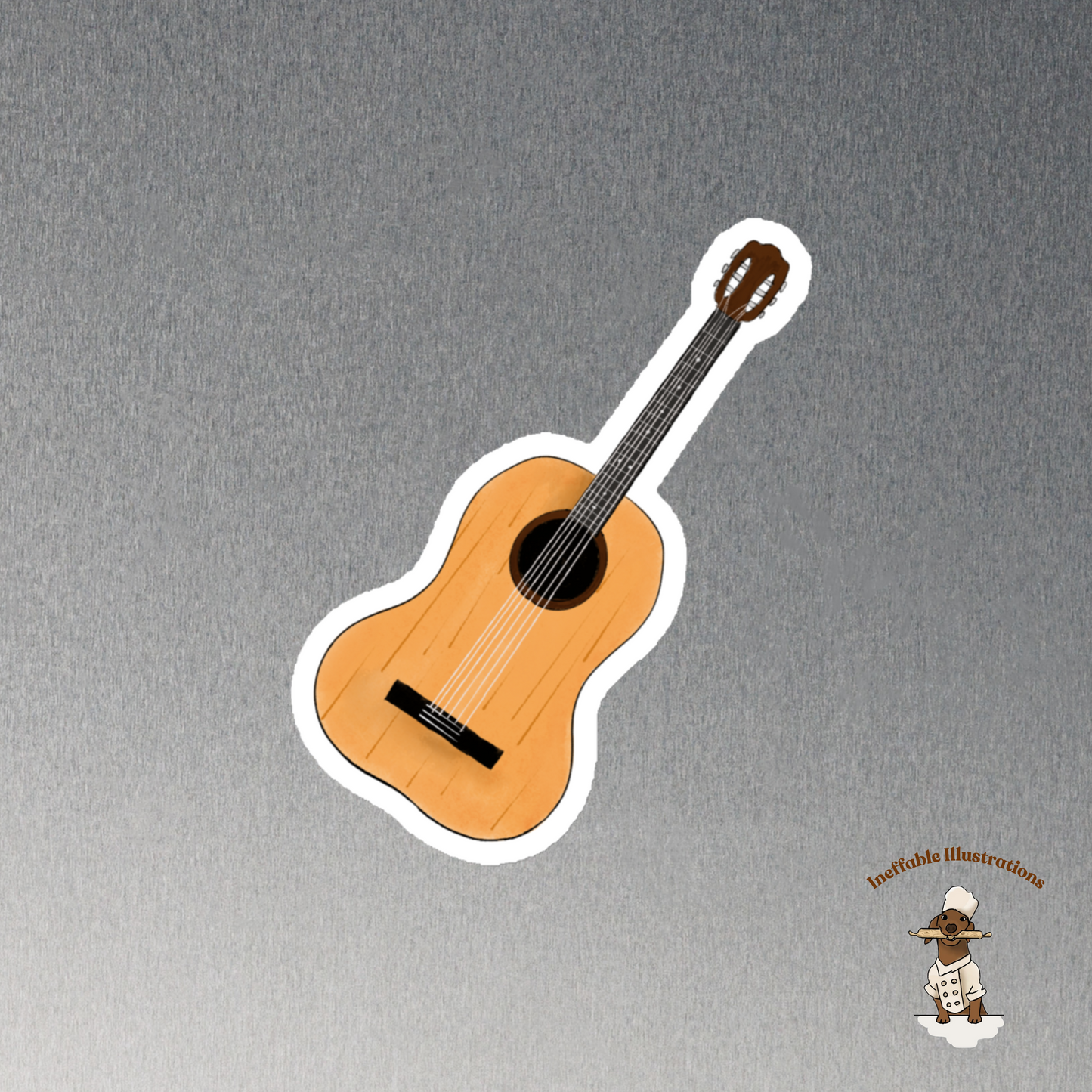 Hand Drawn Guitar Magnet - Unique Music Lover Gift, Decorative Fridge Magnet, Acoustic Guitar Art Accessory