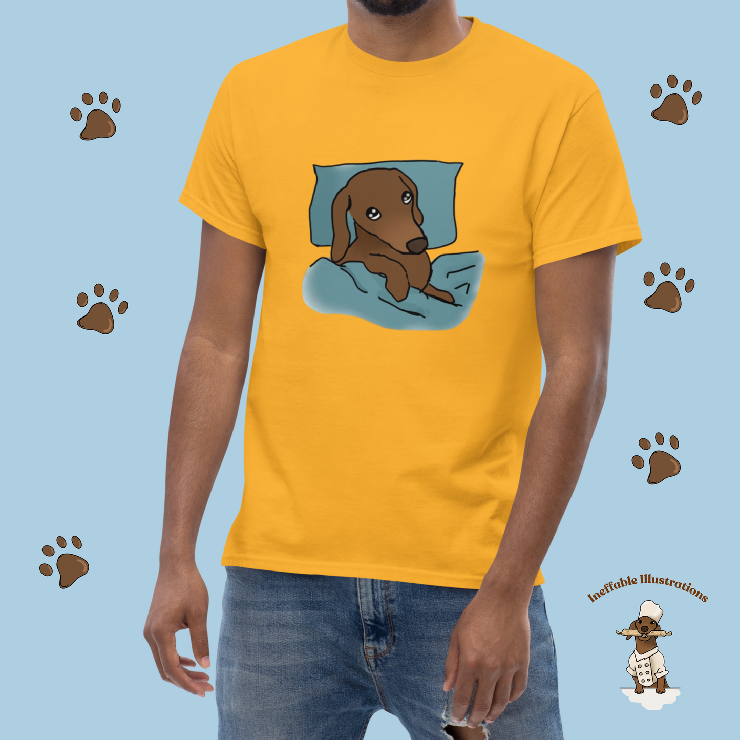 Shirt. Sleepy Dachshund Oliver Unisex Classic Tee, Cute Dog Lover Shirt, Funny Pet Gift, Comfortable Casual Wear for Dog Owners - Ineffable Illustrations