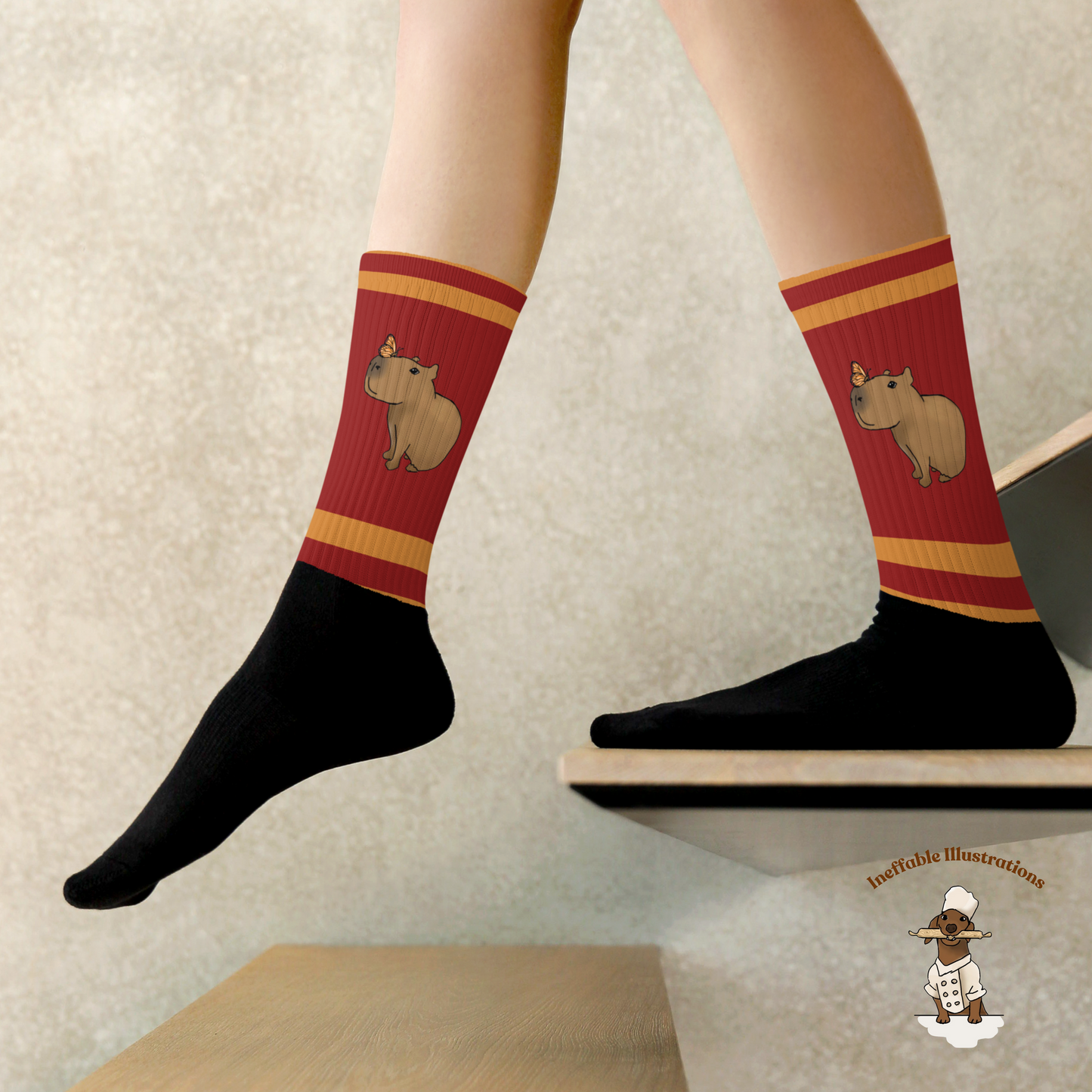 Capybara Socks with Capybara Jolly with Butterfly, Cute Animal Socks, Cozy Gift for Animal Lovers, Fun Capybara Apparel, Unisex Socks - Ineffable Illustrations