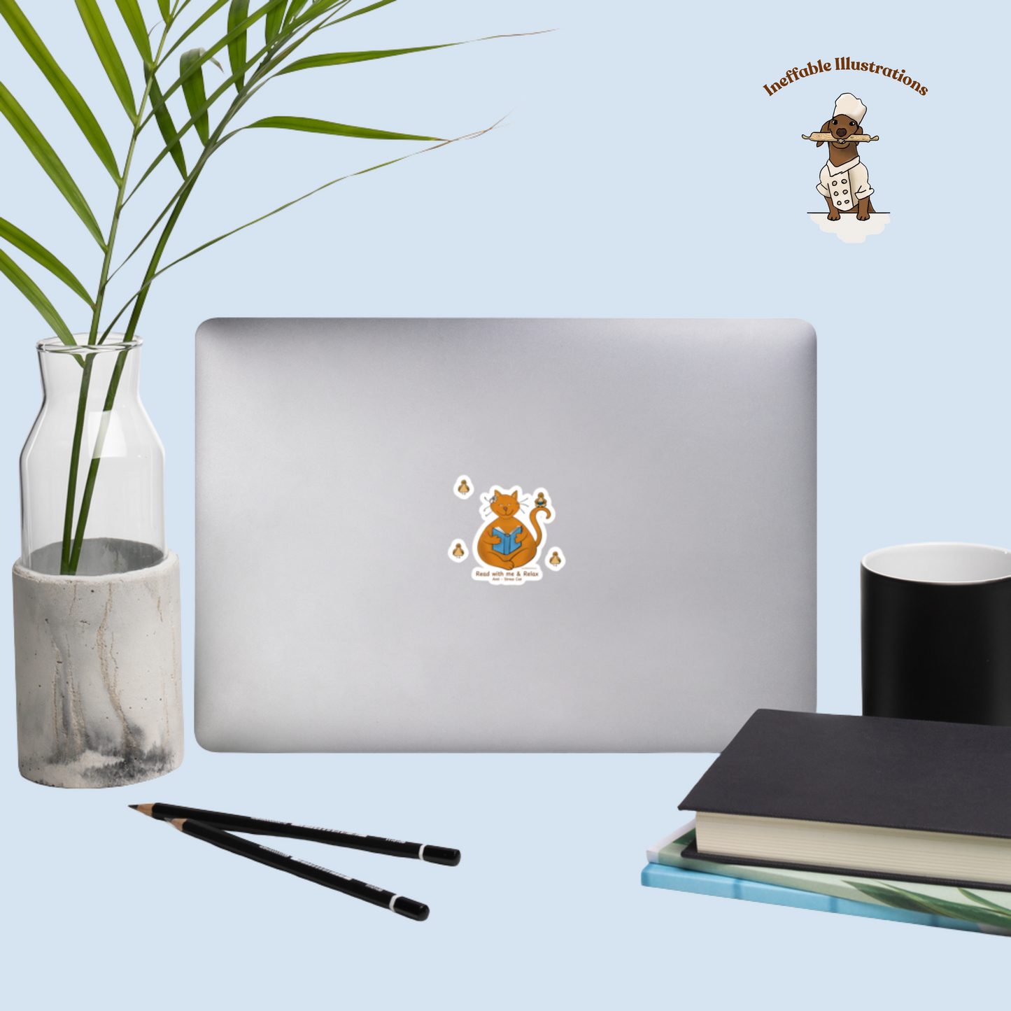 Anti-Stress Cat & Bird Reading Stickers Set - Mindful Reading Decals