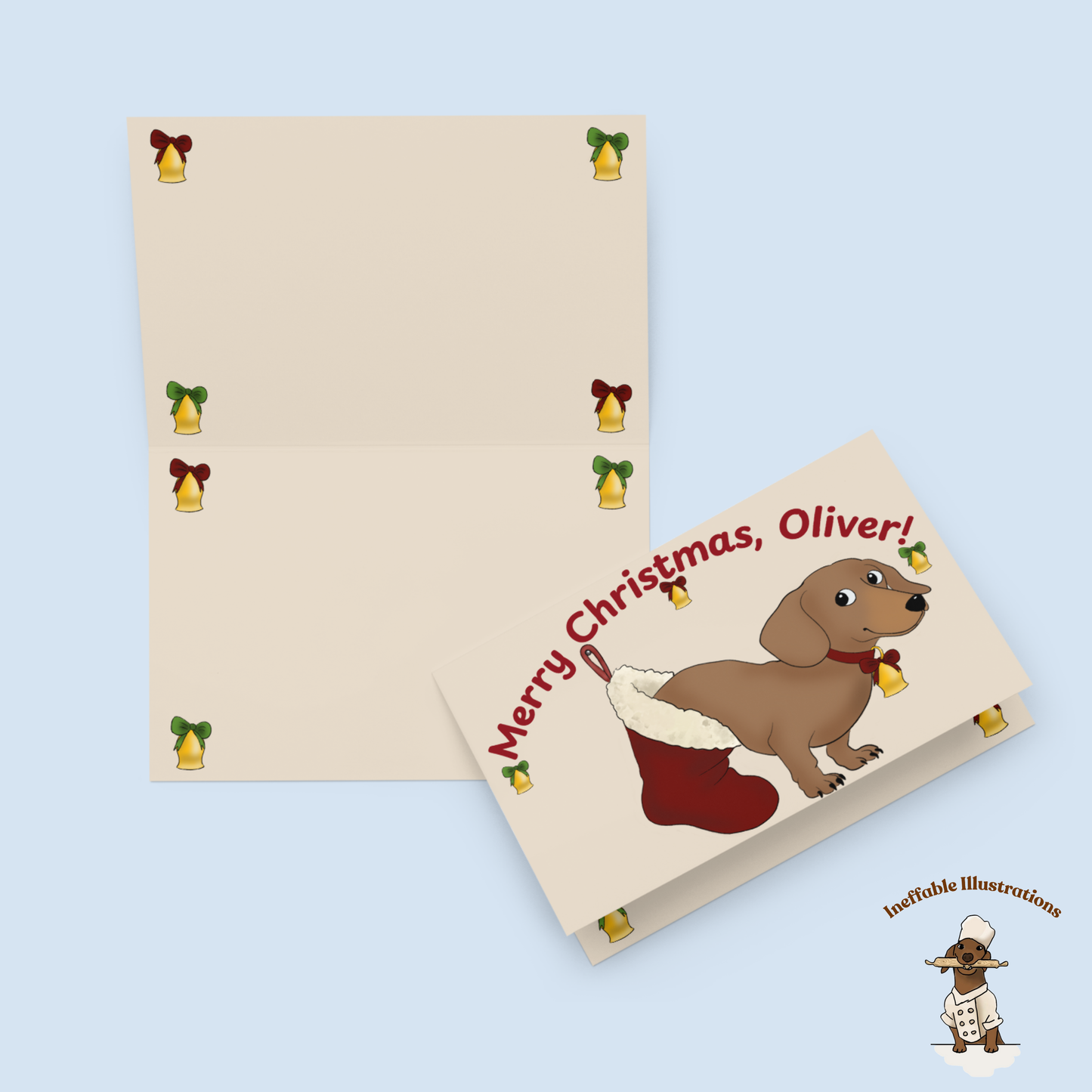 Personalizable Oliver Dachshund Christmas Greeting Card - Custom Name