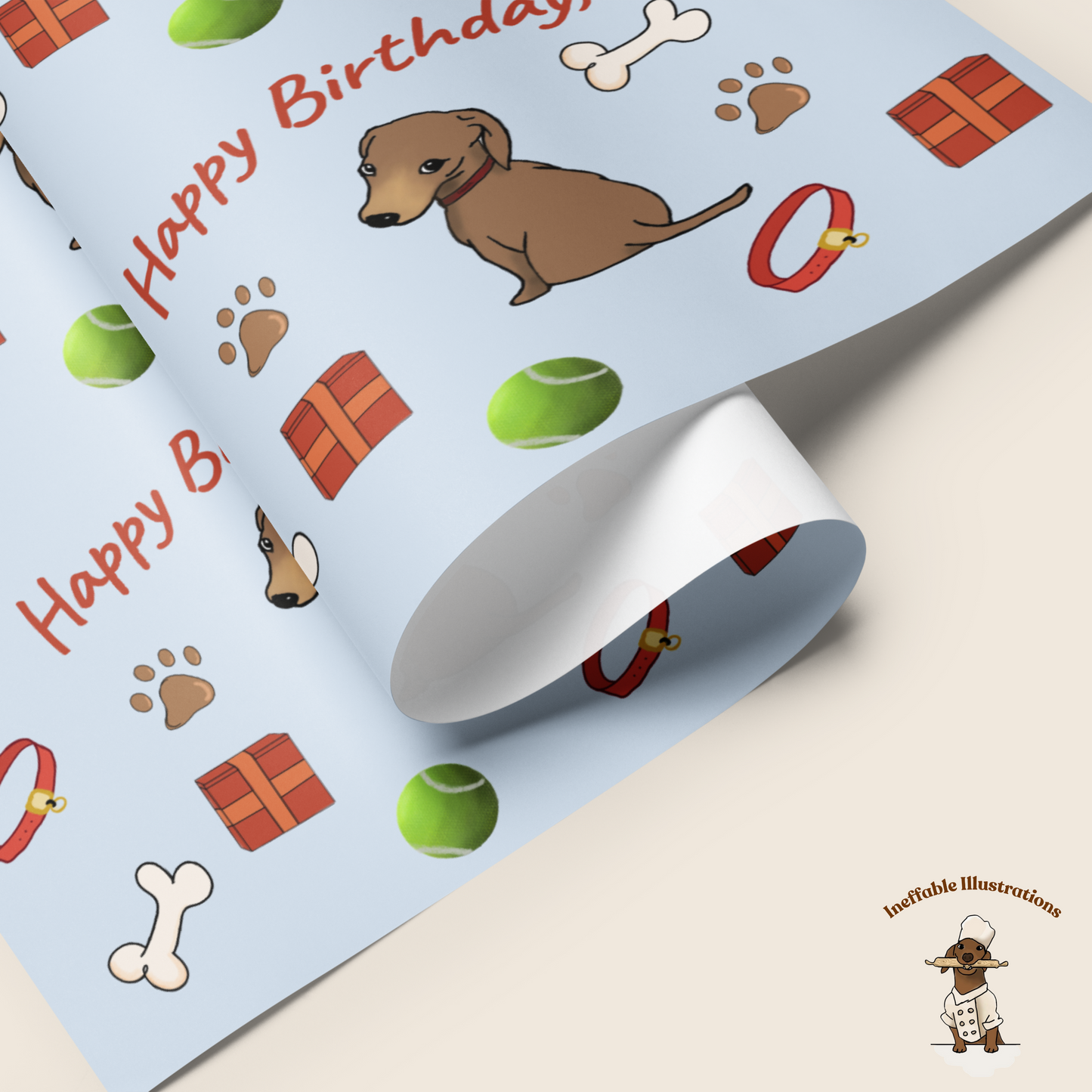 Personalized Dachshund Wrapping Paper - Festive Gift Wrap for Dog Lovers & Pet Parents - Cute Birthday Gift Wrap Sheets - Ineffable Illustrations