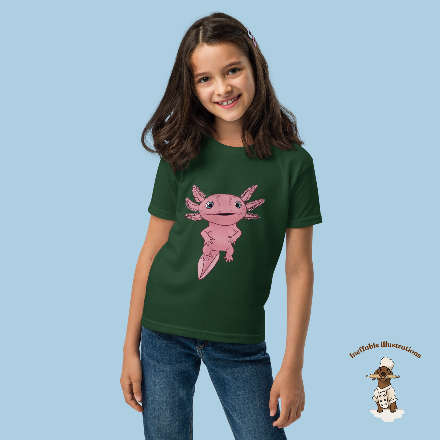 Cute Axolotl Youth T-Shirt | Adorable Axolotl Alex Hand Drawn Design for Kids | Fun Graphic Tee for Axolotl Lovers & Gifts