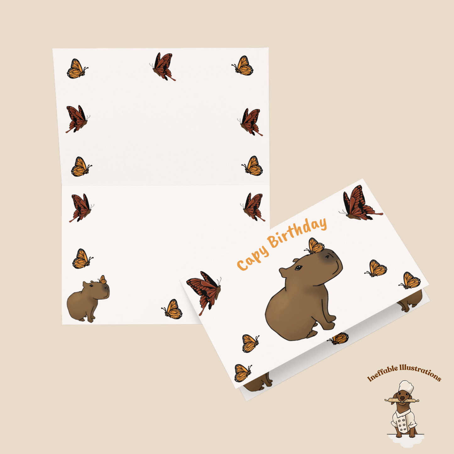 Capybara Birthday Card: Capybara Jolly Design with Butterflies, Cute Animal Greeting Card for Friends & Family, Unique Birthday Wishes - Ineffable Illustrations