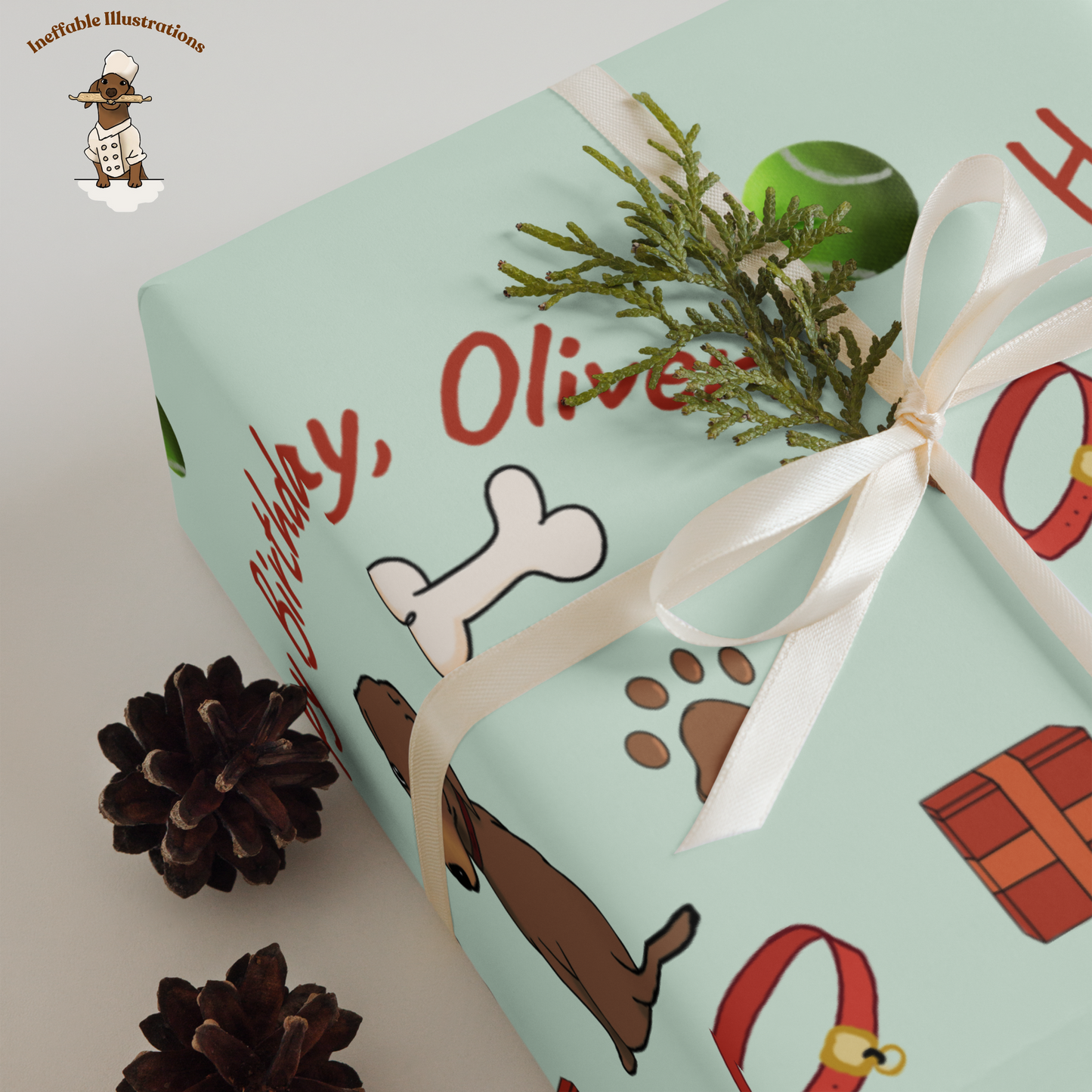 Personalized Dachshund Wrapping Paper - Festive Gift Wrap for Dog Lovers & Pet Parents - Cute Birthday Gift Wrap Sheets - Ineffable Illustrations
