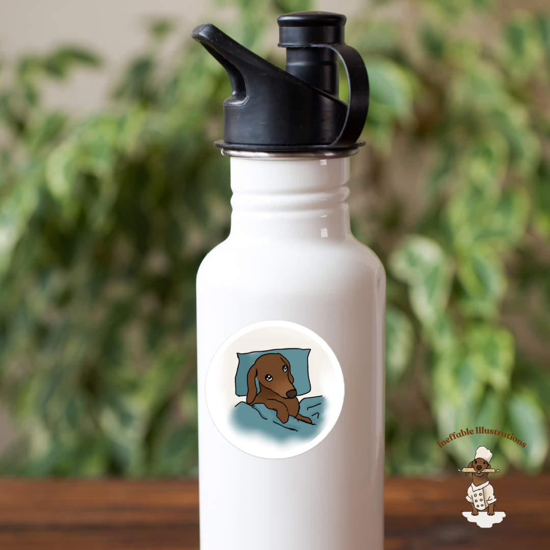 Sticker: Sleepy and lazy dachshund Oliver. Cute Dachshund Design, Lazy Dog Lovers Gift, Funny Pet Decal, Waterproof Vinyl Art - Ineffable Illustrations