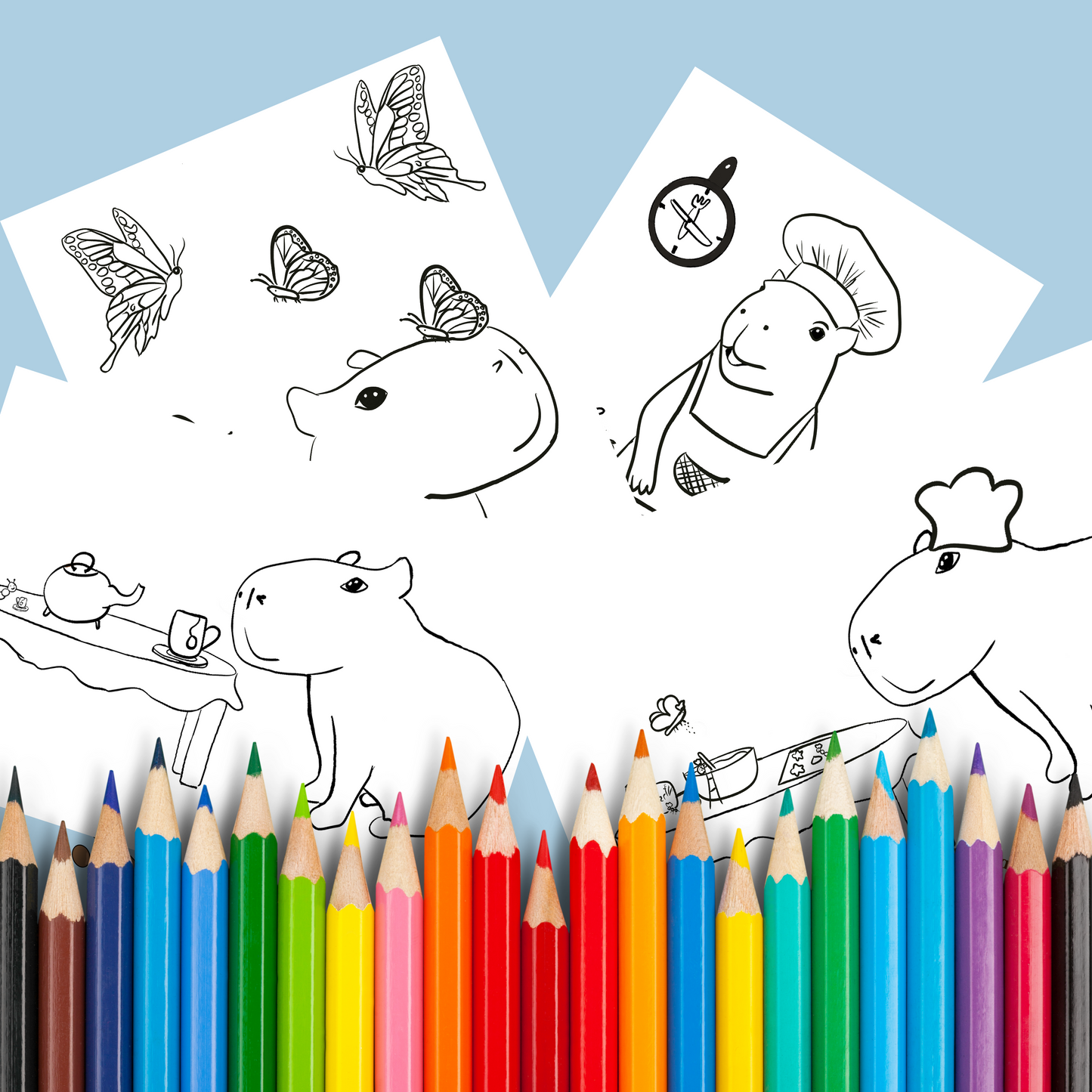 Capybara Coloring Pages Bundle: Printable Animal Coloring Sheets for Kids and Adults, Relaxing Pet Art Therapy Gift