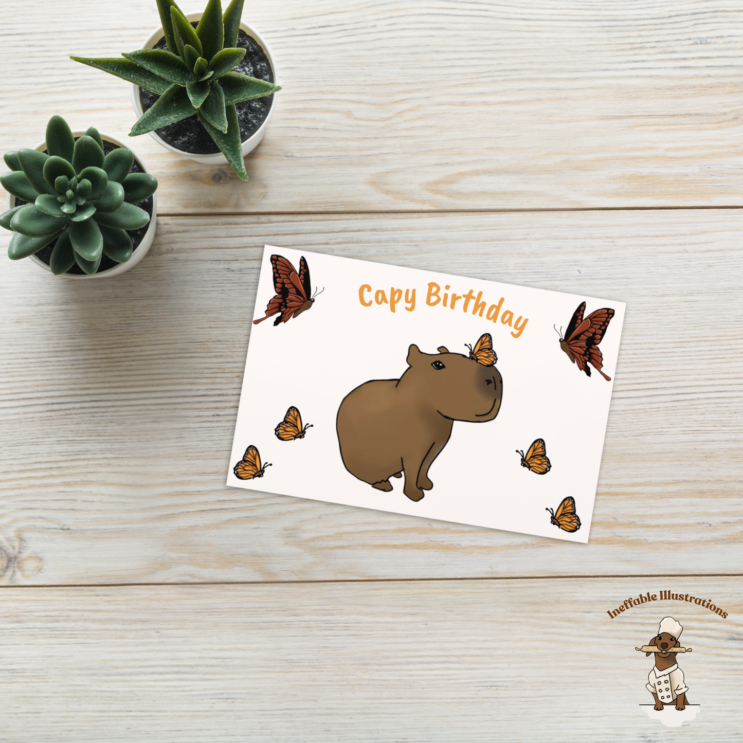 Capybara Birthday Card: Capybara Jolly Design with Butterflies, Cute Animal Greeting Card for Friends & Family, Unique Birthday Wishes - Ineffable Illustrations