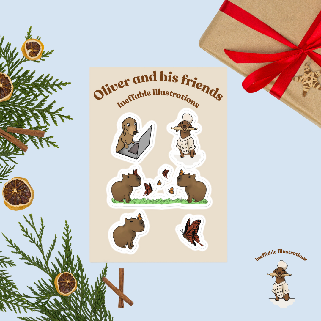 Sticker set "Oliver and Jolly". Hand-Drawn Glossy Stickers by a Creative Teen – Perfect for Notebooks, Laptops & Phone Cases! - Ineffable Illustrations