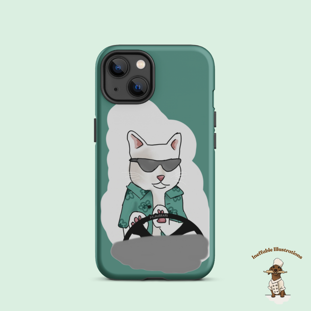 IPhone case. Durable Dual-Layer iPhone Case Featuring Ralph the Cat in a Luxurious Car - Fun & Functional! - Ineffable Illustrations