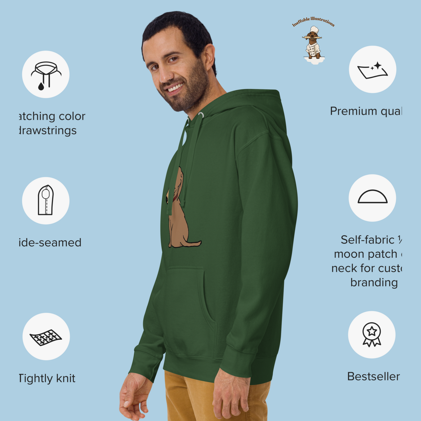 Cute Dachshund Oliver Hoodie | Unisex Hand-Illustrated Dachshund Design | Cozy Pet Lover Gift | Casual Wear for Dog Lovers - Ineffable Illustrations