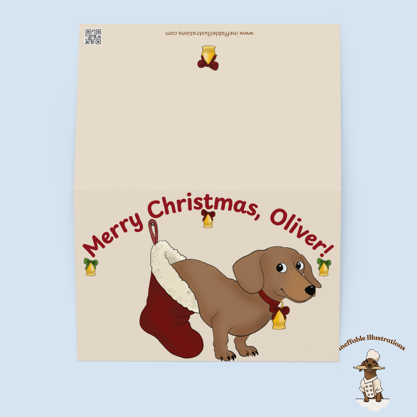 Personalizable Oliver Dachshund Christmas Greeting Card - Custom Name