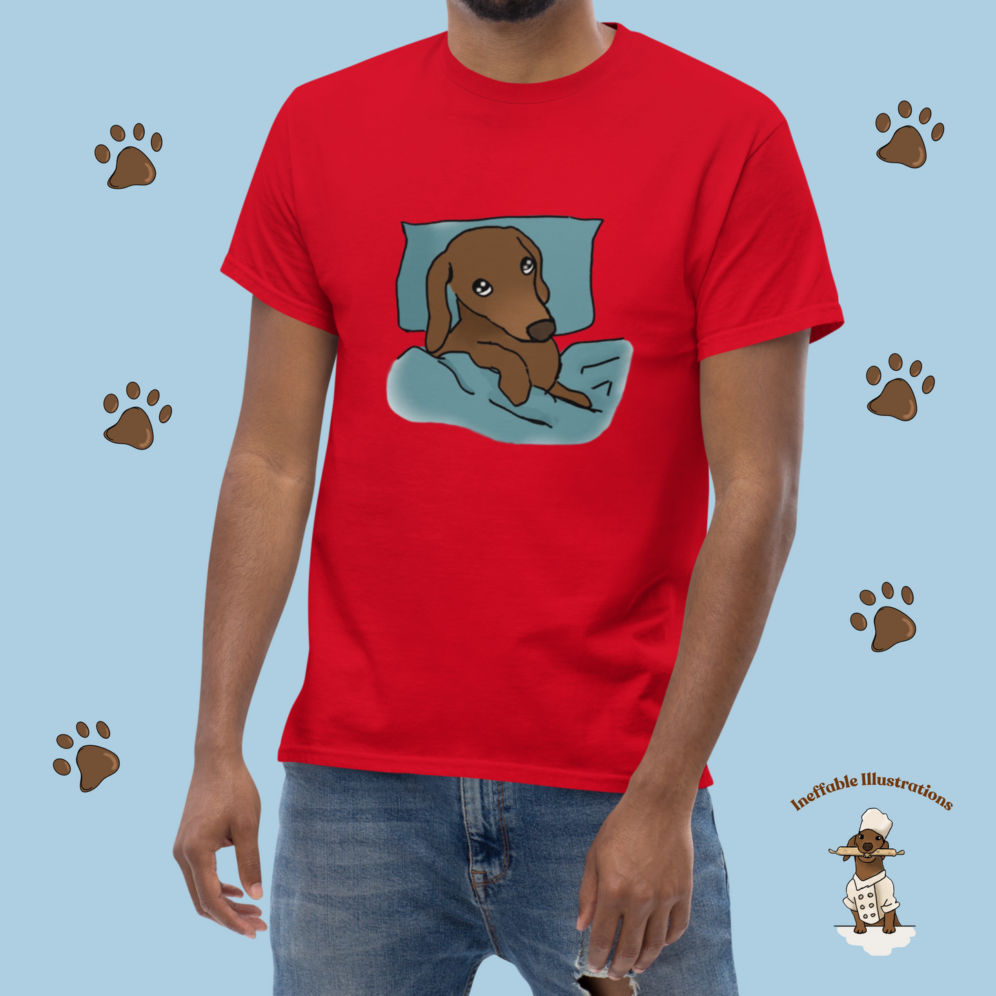 Shirt. Sleepy Dachshund Oliver Unisex Classic Tee, Cute Dog Lover Shirt, Funny Pet Gift, Comfortable Casual Wear for Dog Owners - Ineffable Illustrations