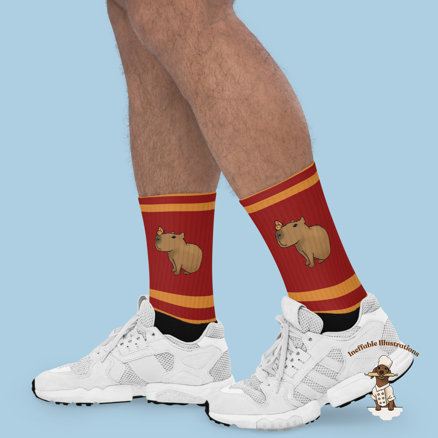Capybara Socks with Capybara Jolly with Butterfly, Cute Animal Socks, Cozy Gift for Animal Lovers, Fun Capybara Apparel, Unisex Socks - Ineffable Illustrations